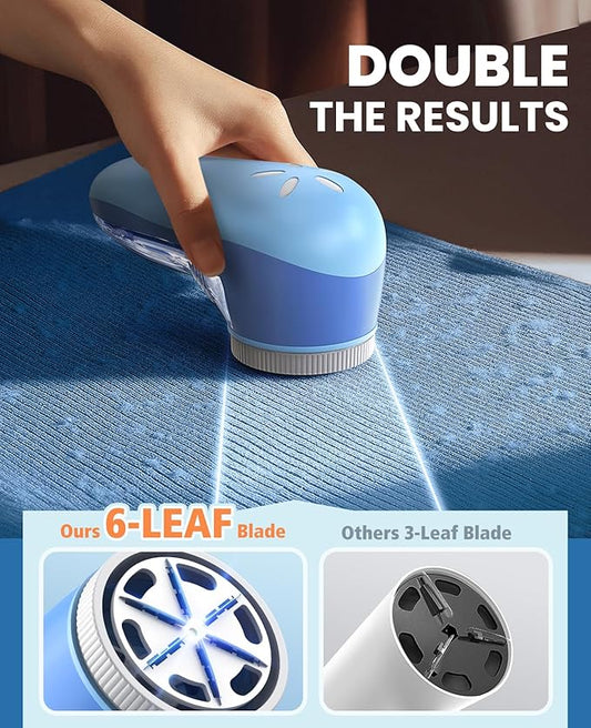 POPCHOSE Fabric Shaver, Lint Remover for Clothes, Electric Lint Shaver with 6-Leaf Blades, Sweater Shavers to Remove Pilling for Clothing, Couch, Furniture, Fuzz, Lint Ball, Bobbles, Blue-Cyan