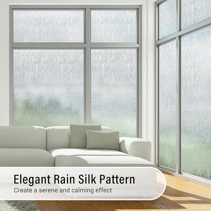 LUTE Rain Glass Window Film, Privacy Frosted Film Decorative Cling, UV Blocking Static Cling Removable Glass Sticker, Stained Frosting Cling Door Window Vinyl for Home Office, 23.6" x 78.7"