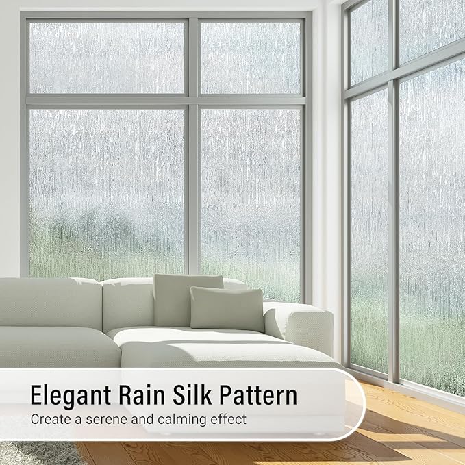 LUTE Rain Glass Window Film, Privacy Frosted Film Decorative Sticker, UV Blocking Static Cling Removable Glass Cover, Stained Frosting Cling Door Window Vinyl for Home Office, 35.4" x 78.7"