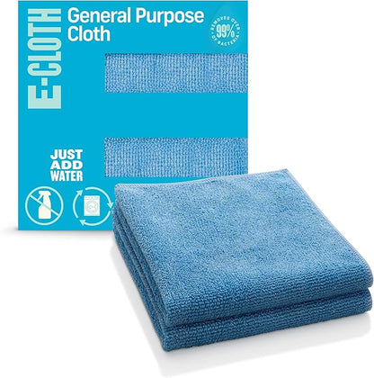 E-Cloth Microfiber Cloth, World's Leading Premium Microfiber Cleaning Cloth, Twice as Durable as Competition, 1 Year Guarantee, Ideal for Kitchen, Countertops, Sinks, and Bathrooms, Blue, 2 Pack