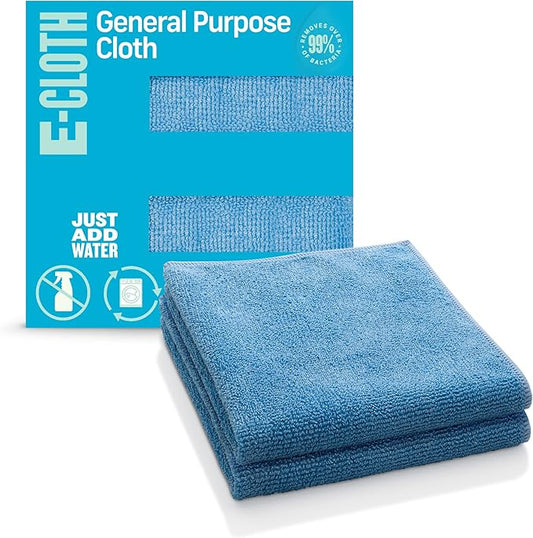 E-Cloth Microfiber Cloth, World's Leading Premium Microfiber Cleaning Cloth, Twice as Durable as Competition, 1 Year Guarantee, Ideal for Kitchen, Countertops, Sinks, and Bathrooms, Blue, 2 Pack