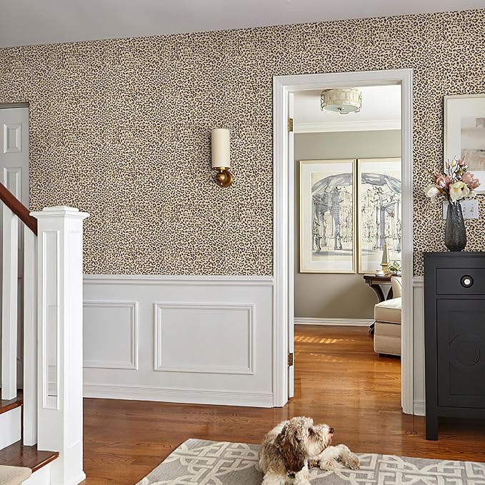 JiffDiff Leopard Print Peel and Stick Wallpaper, Waterproof Removable Self Adhesive Textured Wall Paper, Yellow Unique Funky Cheetah Contact Paper for Bedroom and Bathroom 120"X17.3"(14.4 sq. ft)