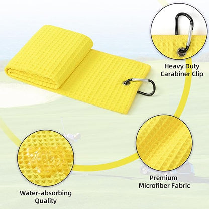 Mile High Life Premium Waffle-Weave Golf Towel | 16" X 24" | Extra Absorbent & Quick-Dry | Ultra-Soft Microfiber | Carabiner Clip | Multi-Color Options | Golf Accessory for Men & Women,Blazing Yellow