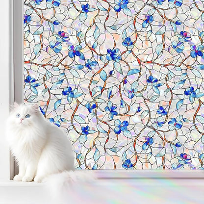 Rainbow Window Privacy Film,Heat Control,UV Blocking,Anti-Glare,Day & Night Privacy Protection & Decoration for Home, Bathroom,Glass Door,Static Cling,Renter-Friendly with Installation Tools