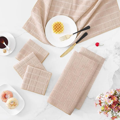 Homaxy Microfiber Kitchen Towels and Dishcloths Set, 20 Pack Soft and Absorbent Dish Hand Towels Bulk, 28 x 16 Inch & 12 x 12 Inch Quick Drying Rags for Washing Dishes, Beige
