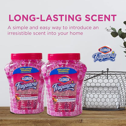 Clorox Fraganzia Crystal Beads Air Freshener Twin Pack, Long Lasting Room Deodorizer and Odor Eliminator Gel Beads for Home, Car, or Office, Spring Scent, 24 Fl Oz - 6 Pack