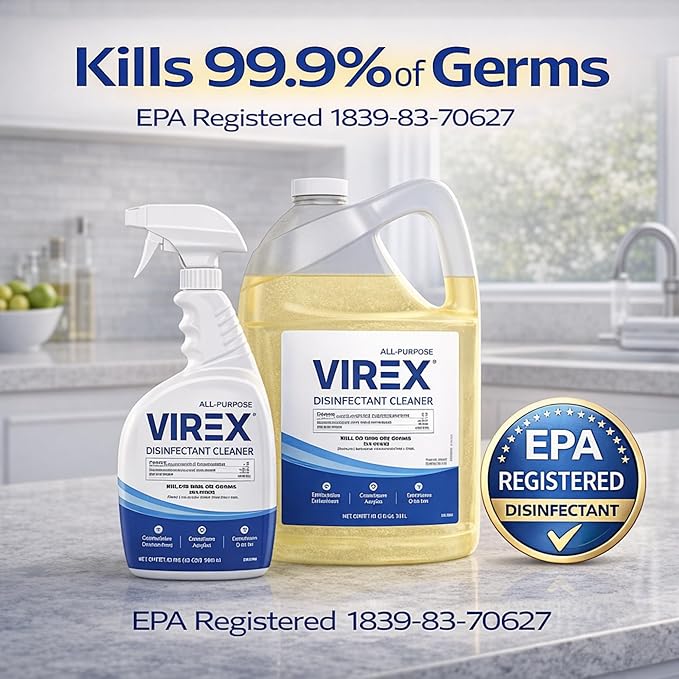 VIREX Diversey CBD540557 All Purpose Disinfectant Cleaner, For Home & Commercial Use, Kills 99.9% of Germs, Multi-Surface, Lemon Scent, 1 Gallon