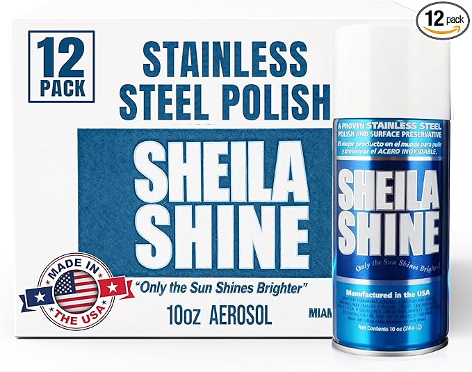 Sheila Shine 12 x 10oz Stainless Steel Cleaner and Polish With Cloth - Cleans, Polishes & Protects Kitchen Appliances, Refrigerators, Sinks, Ovens & Grills - Stainless Steel Fridge Cleaner