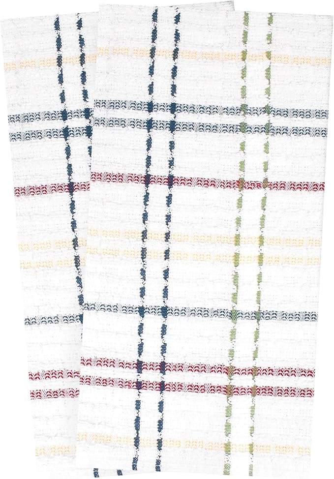 Ritz Royale Collection 100% Combed Terry Cotton, Highly Absorbent, Oversized, Checked Kitchen Towel Set, 28" x 18", 2-Pack, Paprika Red
