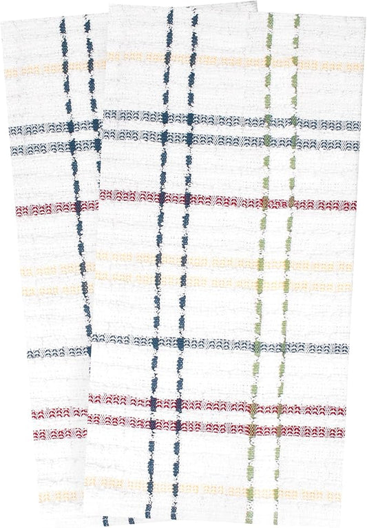 Ritz Royale Collection 100% Combed Terry Cotton, Highly Absorbent, Oversized, Checked Kitchen Towel Set, 28" x 18", 2-Pack, Paprika Red