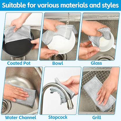 12Pack Multipurpose Wire Dishwashing Rags, Upgrade Non Scratch Wire Dishcloth, Silver Mesh Dish Cloths, Reusable Metal Mesh Cleaning Cloths, Steel Scrub Rags for Kitchen/Stove/Oven/Bath