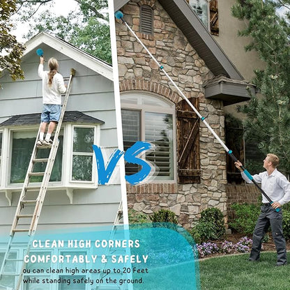 Cobweb Duster with 5-12 Ft Extension Pole, Spider Web Brush with Long Telescoping Pole for 20 Feet Reach, Window Cleaning Squeegee with Scrubber, High Ceiling Fan Dusters