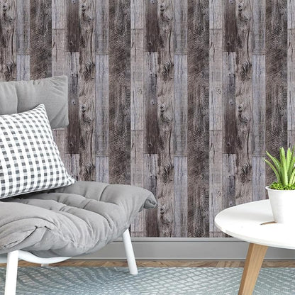 Yun-aeon Gray Wood Peel and Stick Wallpaper 17.3" X 472.4" Self Adhesive Wallpaper Backsplash Line Removable Wall Paper Bathroom Old Furniture Renovation Furniture