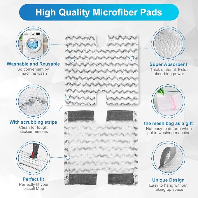 KEEPOW Steam Mop Pads Replacement P184WQ Compatible with Shark Genius Lift-Away Pocket Steam Mop S3973 S3973D S6002 S5003 S6001W S6003W S5001 S5002, Washable Steamer Cleaner Pads for Hard Floor 3 Pack