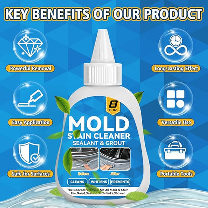 HouseMold Stain Remover Gel, 8 Fl Oz Washing Machine Cleaner with Brush, Heavy Duty Home Stain Remover for Front Loader Washing Machine Seal, Bathroom Grout, Kitchen Sink, Shower, Refrigerator Strip