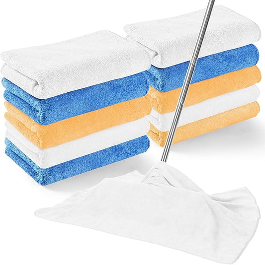 10 Pcs Extra Large Microfiber Cloth 30" x 20" Large Floor Microfiber Towel Reusable Washable Free Lint Free Cloth Rag for Squeegee Mop Floor Window Housekeeping (White,Yellow)