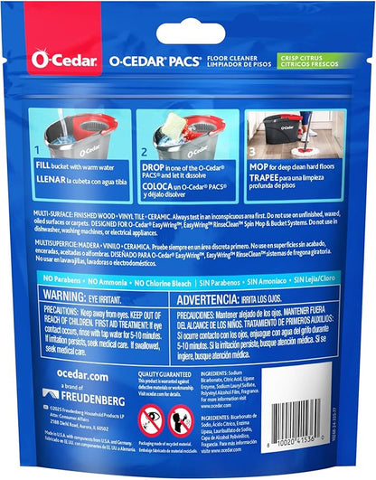 O-Cedar PACS Hard Floor Cleaner, Crisp Citrus Scent 24 Count (1-Pack) | Made with Naturally-Derived Ingredients | Safe to Use on All Hard Floors | Perfect for Mop Buckets