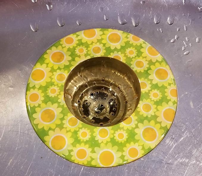 Handy Housewares 5.25" Diameter Decorative Designer Pattern Kitchen Sink Strainer/Food Trap (Single Pack, Yellow Sunflowers)