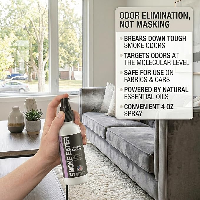 Smoke Eater Odor Eliminator Spray, Lavender, 4 oz — Tea Tree Oil Breaks Down Smoke at the Molecular Level