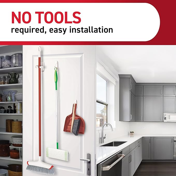 Command Closet Organization Essentials, 1 Broom Holder and 2 Utility Hooks, Damage-Free Hanging Household Cleaning Tool Organizer for Closet, Laundry Room, and Kitchen