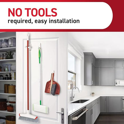 Command Closet Organization Essentials, 1 Broom Holder and 2 Utility Hooks, Damage-Free Hanging Household Cleaning Tool Organizer for Closet, Laundry Room, and Kitchen