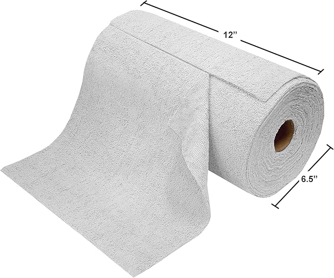 Eurow Microfiber Tear-A-Towel Cloth Roll, Reusable Paper Towel Alternative, Washable Up to 50 Times, Lint-Free, Streak-Free, for Kitchen, Auto, Home, Garage, Cleaning & Drying, 11"x12", 50-Pack, White