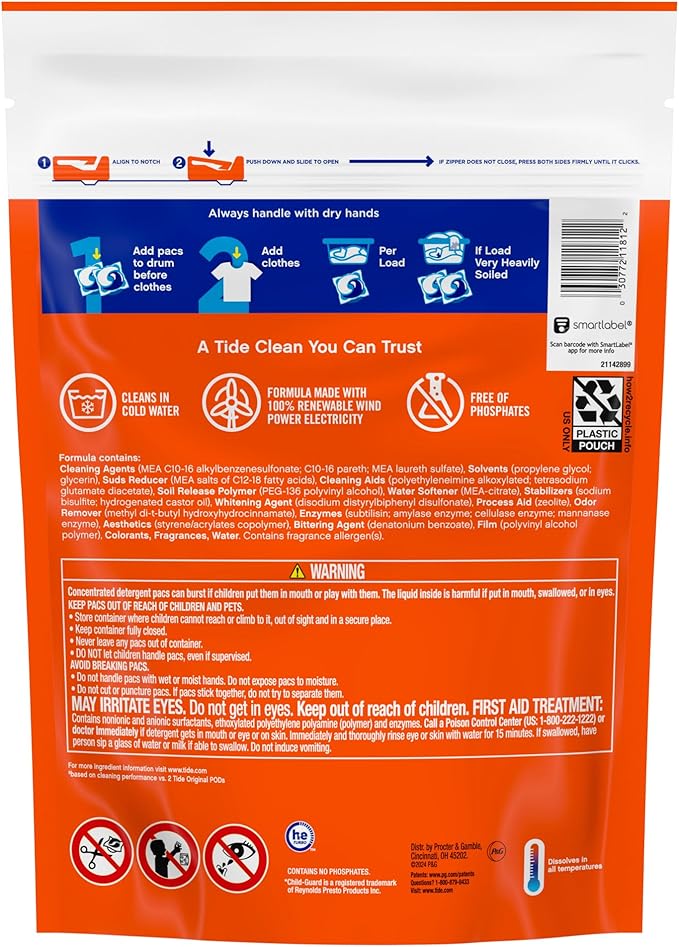 Tide Power PODS White Laundry Detergent Pacs, 18 Count, Brilliant Whitening + Color Protect