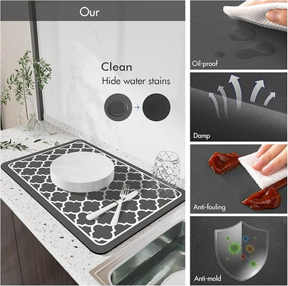 Drying Mat for Kitchen Countertops, Coffee Mat Hide Stain Rubber Backed Absorbent Dish Drying Mat