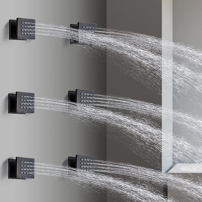 HOMEDEC 2inch Brass Square Massage Shower Body Sprayer Jets, Oil Rubbed Bronze, 6 pack