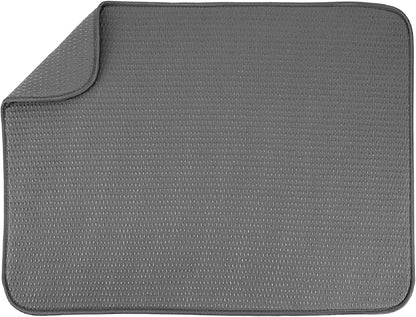 S&T INC. Dish Drying Mat XL, 18” x 24”, Absorbent Microfiber Kitchen Counter Mat, Drying Pad for Dishes, Utensils, Pots and Pans, Extra Large, Diamond Texture, Grey