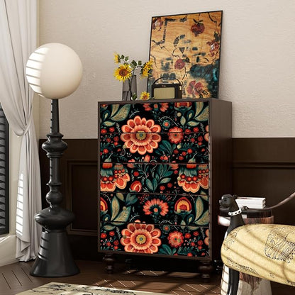 Fvlow Boho Floral Wallpaper Peel and Stick Dark Red Large Flower Contact Wall Paper Waterproof Self-Adhesive Wall Covering for Bedroom Countertop Desk Cabinets Decor Renter Friendly 17.4" x 118"