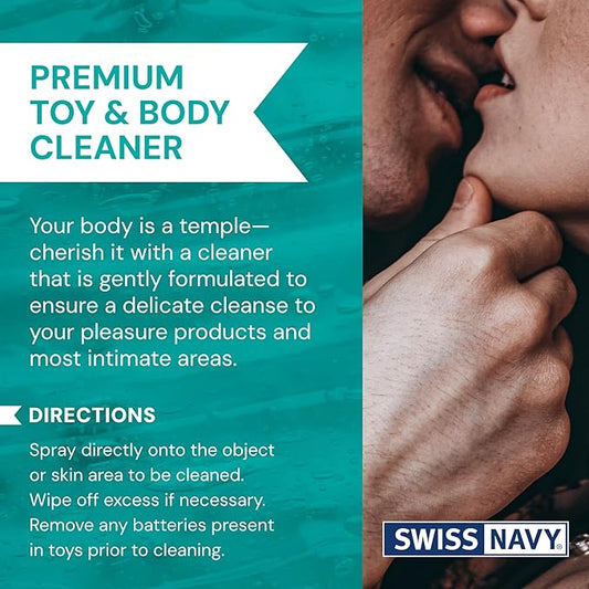 Swiss Navy Premium Toy & Body Spray Cleaner - 6 oz - Body-Safe, Gentle, Dermatologically Tested Cleanser for Toys & Intimate Areas - Safe for Silicone, Rubber & Latex Toys - Lavender Scent