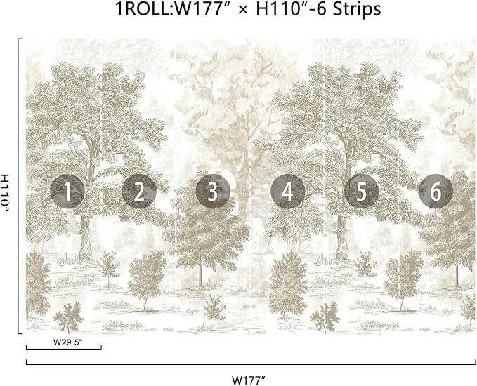 Zeeko Vintage Forest Wall Murals Peel and Stick 177" W x 110" H Beige Tree Wallpaper Self-Adhesive Large Nature Landscapes Murals Canvas Wall Decor for Bedroom Bathroom