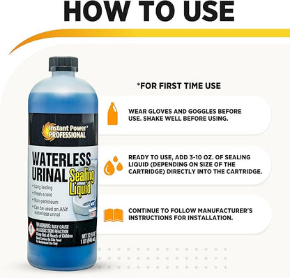 Instant Power Professional Waterless Urinal Sealing Liquid – Cleaner and Deodorizer, Ready to Use, Neutral pH, 32 Fl Oz