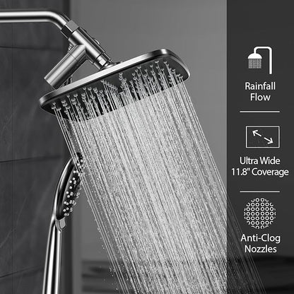 Veken 11.8 Inch Rain Shower Head with Handheld- High Pressure Dual Shower Heads with 5 Modes Handheld Spray Combo- Wide Rainfall Showerhead with Hose, Bathroom Accessories, Chrome