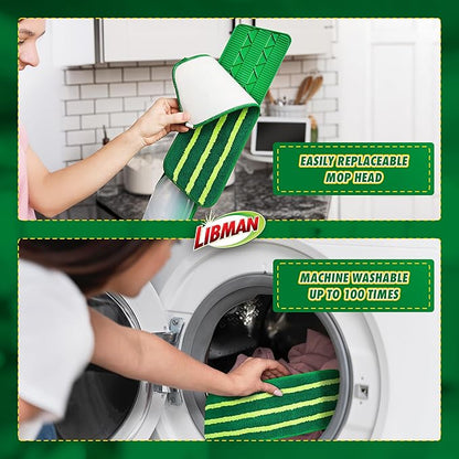 Libman Freedom Spray Mop Kit, Microfiber Wet Mops for Floor Cleaning, Hardwood, Laminate, Tile Cleaner, Household Tool, 24 Oz Solution Tank, Two Extra Replacement Refill Heads Included