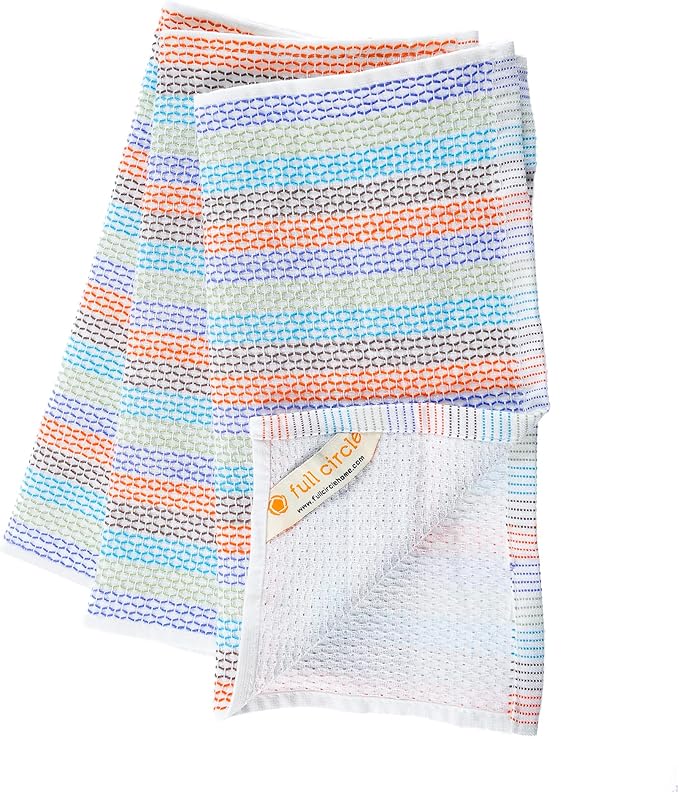 Full Circle Tidy 100% Organic Cotton Dish Cloths - Absorbent, Reusable, Kitchen Towels, Eco-Friendly, Machine Washable - Red