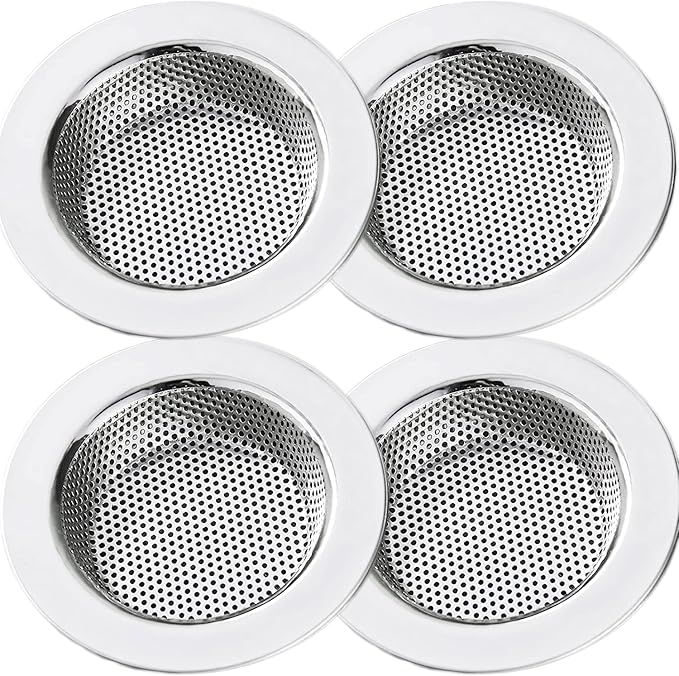 LASSHSWA Kitchen Sink Strainer Stainless Steel, Kitchen Sink Drain Strainer，Sink Strainers for Kitchen Sinks with Large Wide Rim 4.5" Diameter (4 Pack)