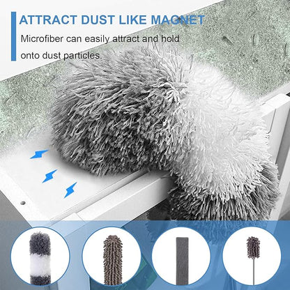 Microfiber Duster Kit for High Ceiling (6pcs), Extendable Dusters for Cleaning with 100" Extension Pole, Long Feather Duster for Fan/Car, House Cleaning Tool Kit by OOSOFITT