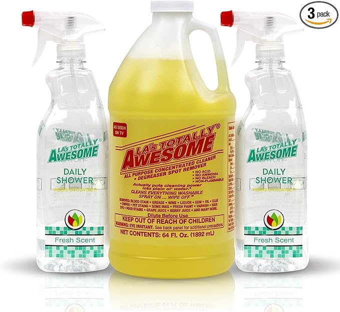 La's Totally Awesome All Purpose Cleaner, 64 oz, Mega Cleaner + Shower Cleaner Plant-Derived Spray 32oz (Pack of 2)