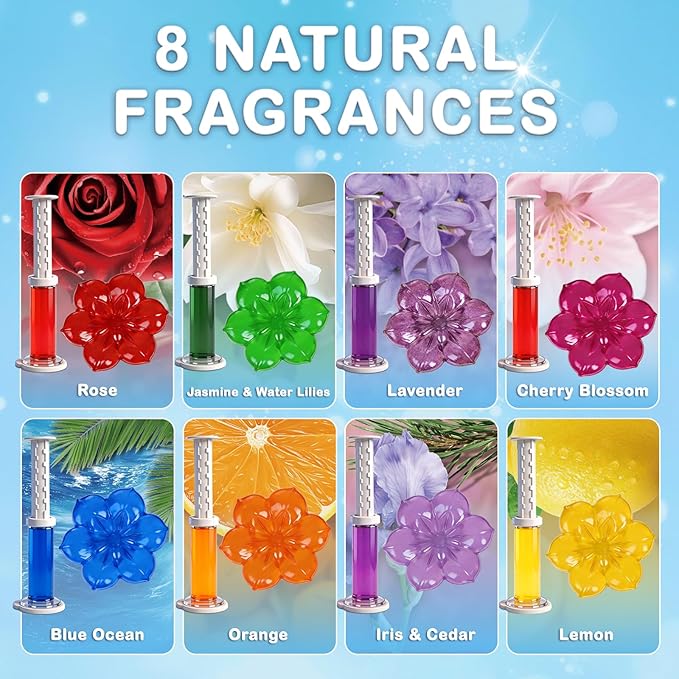 8 Pack Toilet Gel Stamp, Toilet Bowl Cleaner Gel, 8 Scents Flower Shaped, Long-Lasting Bathroom Freshener, Bathroom Essentials