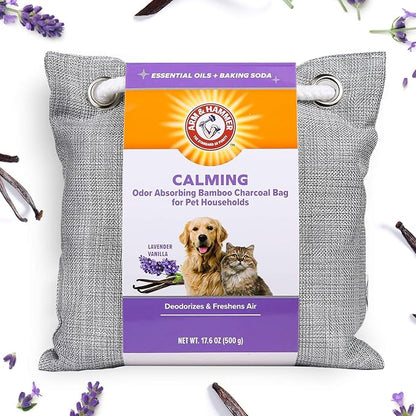Arm & Hammer For Pets Air Care Calming Bamboo Charcoal Air Purifying Bag, Lavender Vanilla Scent - Odor Absorbing Charcoal Bag - Easy Pet Odor Eliminator for Pet Households, 17.6 Oz