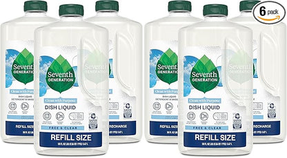 Seventh Generation Dish Liquid Soap Refill Free & Clear Dish Soap for sensitive skin 50 oz,(Pack of 6)