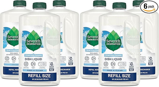 Seventh Generation Dish Liquid Soap Refill Free & Clear Dish Soap for sensitive skin 50 oz,(Pack of 6)