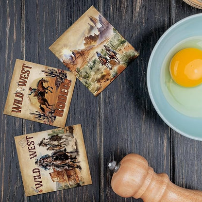 Western Cowboy Swedish Dishcloths for Kitchen, 6 Pcs Reusable Horses Swedish Dish Cloths, Absorbent Sponge Cleaning Dish Cloths for Farmhouse Kitchen Cooking Home Decoration Housewarming Gifts