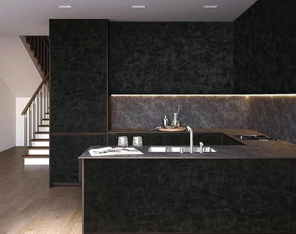 Yasinet Peel and Stick Wallpaper Black Removable Wallpaper Modern Black Contact Paper Dark Thicken Self Adhesive Textured Wall Paper for Cabinets Badroom Waterproof Vinyl 196.8"x 15.7"