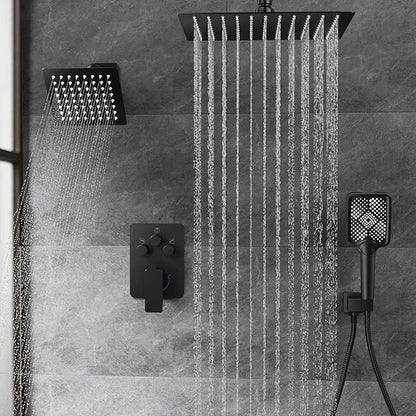 Shower Faucet Set,Matte Black Push Button Shower System with Rain Shower and Handheld,Black Shower Faucet with Valve Ceiling Mount 12 Inch Shower Head and 6 Inch Shower Head with Handheld