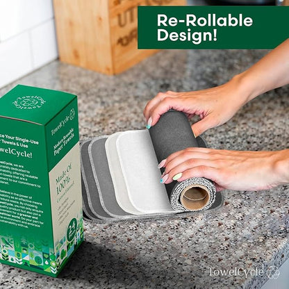 Reusable Paper Towels (24 Pack) - 100% Cotton Hand Towels for Kitchen - Zero Waste Cleaning Cloths - Washable Paper Towels - Reusable Napkins Paper Towel Alternative - Eco Friendly Gifts