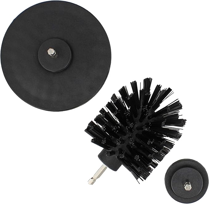 ABN Nylon Scrubber Drill Attachment Cleaning Brush 3pc Set Black Hard Bristles for 1/4in Power Drill, Tough Outdoor Jobs
