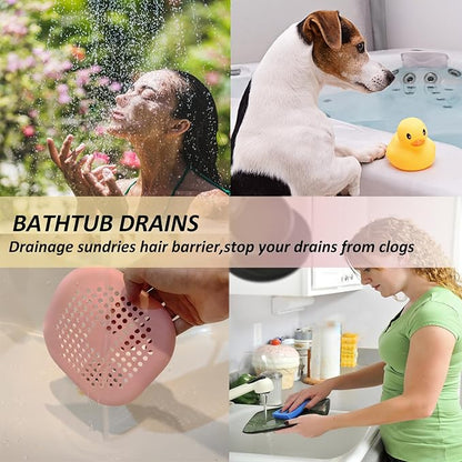 Hair Drain Catcher,Square Drain Cover for Shower Silicone Hair Stopper with Suction Cup,Easy to Install Suit for Bathroom,Bathtub,Kitchen 2 Pack (Pink)